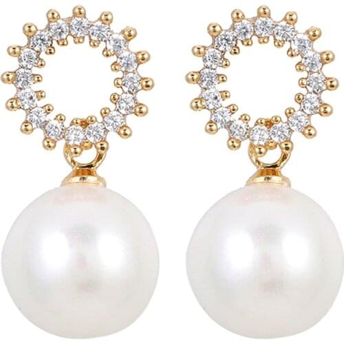 Pearl &AAA Zircon Diamonds Drop Earrings For Women Femme Gold &white Silver Color Jewelry Fashion Bijoux Party Dress AccessoryAA