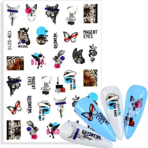 1Pcs Cartoon Animal Brand Nail Art Stickers Anime Cat Dog Wolf Zebra Tiger Butterfly Nail Art Decoration Repair Accessories