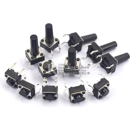 100pcs/lot Touch Key Micro Switch 6 * 6 * 4.3/5/6/7/8/9/10/11/12/13 MM Height Button 4Pin vertical DIP sets 6x6 Keys Tact ON/OFF
