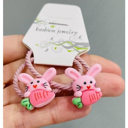 2Pcs/Set Girls Animal Panda Rabbit Rubber Elastic Hair Bands Children Ponytail Holder Scrunchie Headband Kids Hair Accessories