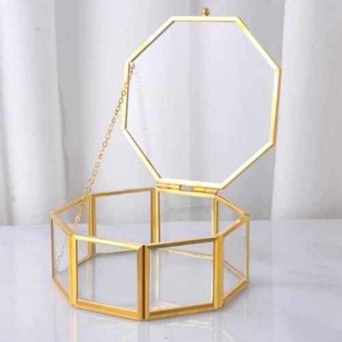 8-sided Retro Glass Jewelry Box with Polished Edge