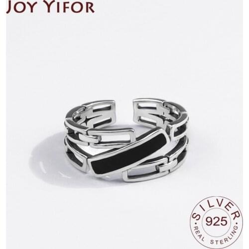 925 Sterling Silver Rings for Women Black Zircon Vintage Wedding Trendy Jewelry Large Adjustable Antique Rings Anillos