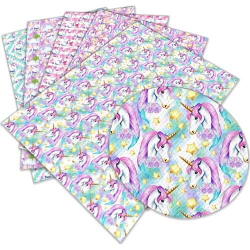 Cartoon Unicorn Printed Faux Artificial Synthetic Leather 30 cm x 136 cm for DIY Hair Bow