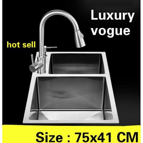 Free shipping Apartment kitchen manual sink double groove do the dishes standard 304 stainless steel hot sell vogue 75x41 CM