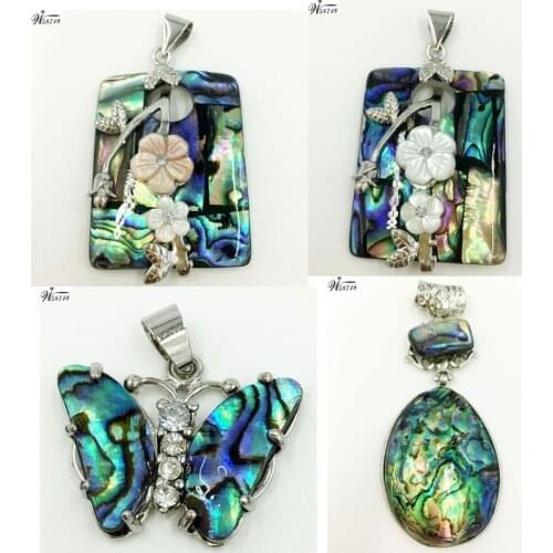 Free Shipping Fashion Jewelry New Zealand Abalone Shell Butterfly Oblong Flower Art Women Men Pendant Bead WFH595