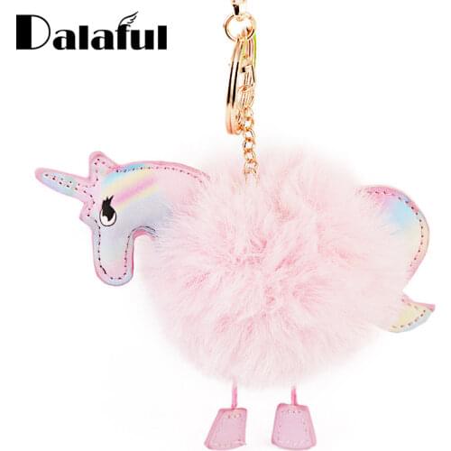Dalaful Lovely Fluffy Pony Keychains Keyrings Horse Bag Pendant Artificial Rabbit Fur Key Chain Ring Holder For Car K346