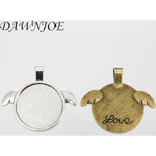 DAWNJOE 10pcs 25mm Angel Gemstone Cabochon Blank Setting Tray Base DIY Making Pendant Necklace Jewelry Finding