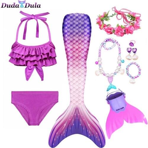 Halloween Kids Girls Mermaid Tails with Monofin Swimsuit Bikini Bathing Suit Dress for Girls With Flipper Childrens Swimsuit
