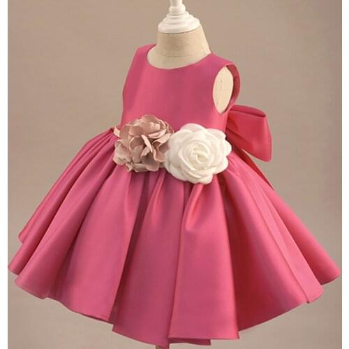 Flower Tulle Baby Girl Baptism Dress for 1st Year Birthday Sleeveless Kids Party Wedding Gown Baby Infant Christening Clothing