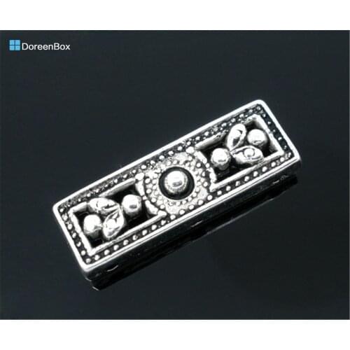 Doreen Box hot- 20 Silver Color 3Holes Rectangle Spacers Beads 26x9mm (B05913)