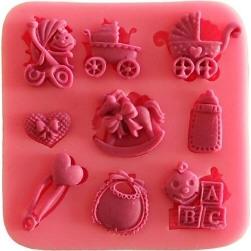 Baking tools DIY flip sugar cakes baby carriages baby bottles bottles letters Trojans toys silicone clay mold