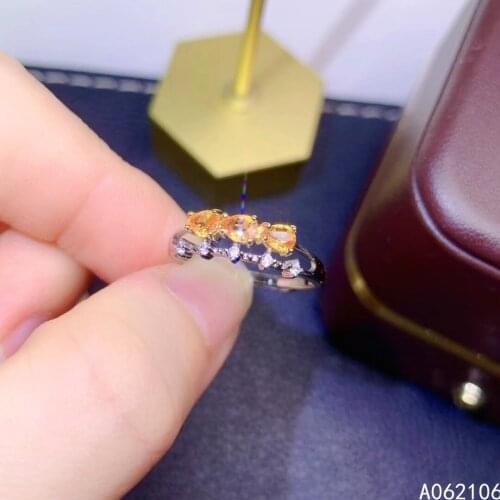 925 Pure Silver Chinese Style Natural Yellow Sapphire Womens Luxury Noble Water Drop Adjustable Gem Ring Fine Jewelry Support D