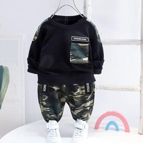 Kids Boy Clothing Set Long Sleeve Pocket Pullover Sweatshirt Tops Camouflag Pant Trouser 2PCS Children Spring Autumn Clothes