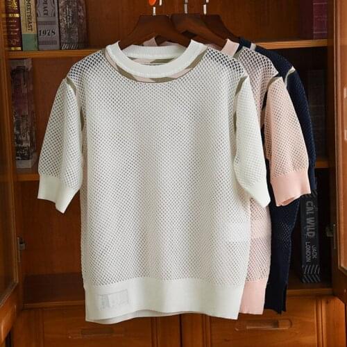 Summer Fashion womens brand new high quality hollow-out T-shirts Chic knitting Tee tops for women B746