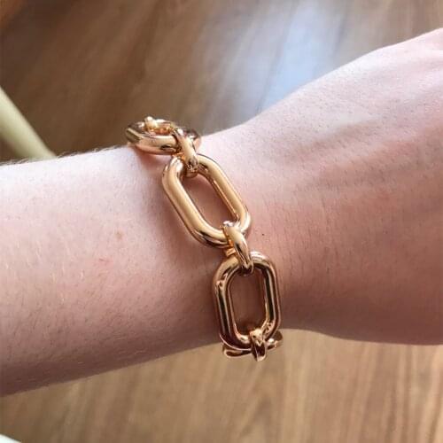 Chunky Style Big Chain Bracelet For Women Girl Special Enclosure Round Square Linked Arm Accessories