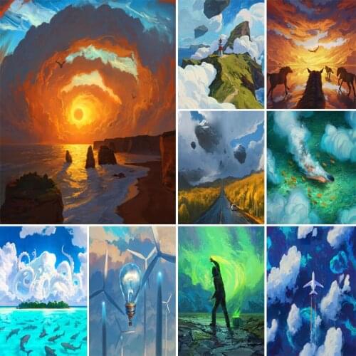 5D DIY Comic Landscape Diamond Painting Art Picture Cross Stitch Kit Rhinestone Embroidery Gift Mosaic Beaded Home Decoration