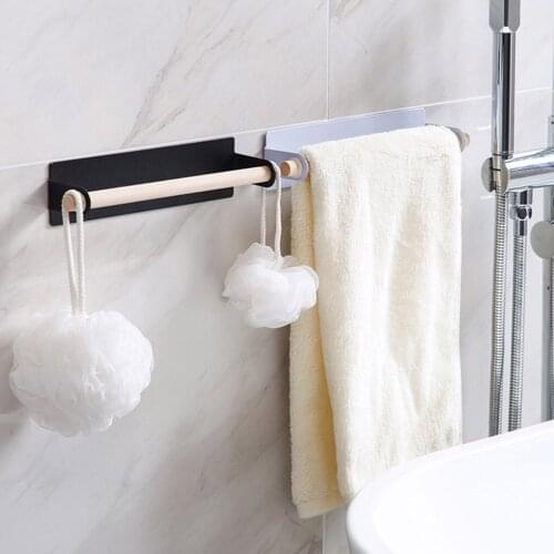 Kitchen Bathroom Wall Mounted Towel Holder Bracket Toilet Paper Roll Metal Rack Self-adhesive Detachable Towel Toilet Paper Rack