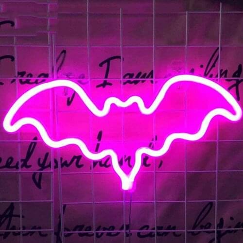 Bat Shaped LED Neon Sign Wall Neon Light LED Indoor Decor Night Lamps for Wedding Birthday Party Bedroom Table Gift Kids Decorat