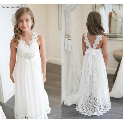 2019 Princess Cheap Lovely Cute White Boho Long Lace Flower Girl Dresses Daughter Toddler Pretty Kids Pageant First Holy Gowns