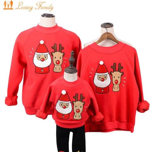 Family Matching Outfits Winter Sweater Baby Rompers Christmas Santa Claus Deer Father Mother Kid Polar Fleece Warm T-Shirts