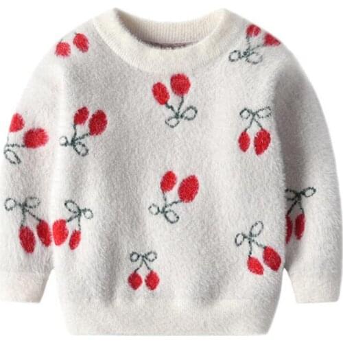 2019 Autumn Winter Baby Boys Girls Sweater Embroidery Embroidery Cherry Knitted Long Sleeve Sweaters Clothes Children Outfit