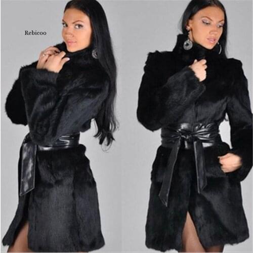 European and American Fashion New Style Rabbit Fur Coat, Fur and Mink Fur Mid-Length Coat for Women