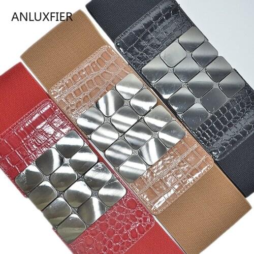 H9863 Women Wide Elastic Belt Metal Lattice Decoration Simple High Quality Fashion Waistband Female Casual All-match Waist Seal