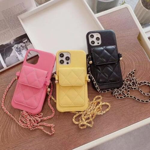 Luxury PU Leather Wallet Card Holder Strap Chain Case For iPhone 12 11 Pro Max 6s 8 7 Plus Xs Xr X Crossbody Lanyard Phone Cover