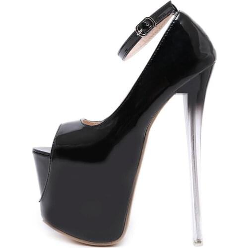 Women Pumps Fashion Patent Leather Peep Toe Wedding Shoes Sexy Platform extreme Clear High Heels Spring Summer Shoes Woman 2020