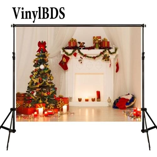 VinylBDS Backdrops Christmas Backdrop White Curtain Background Photography Decorative Fireplaces Background for Studio
