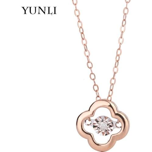 YUNLI Natural Diamond Real 18K Gold Pendant Necklace Classic Four-leaf Clover Pure AU750 Chain for Women Fine Jewelry Gift PE006