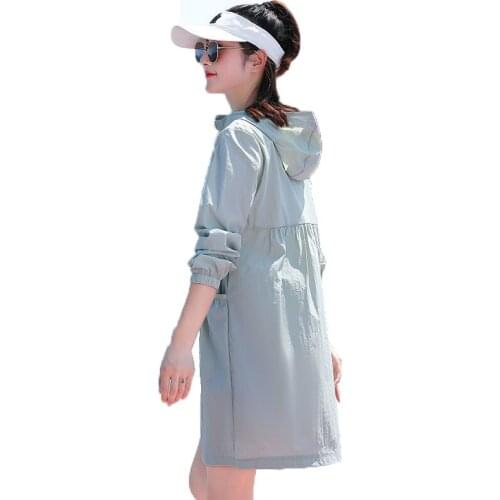 2021 Women Sun Protection Clothing Zipper Coat Female Summer Mid-Length Anti-Ultraviolet Jacket Large Size Hooded Thin Coat A15