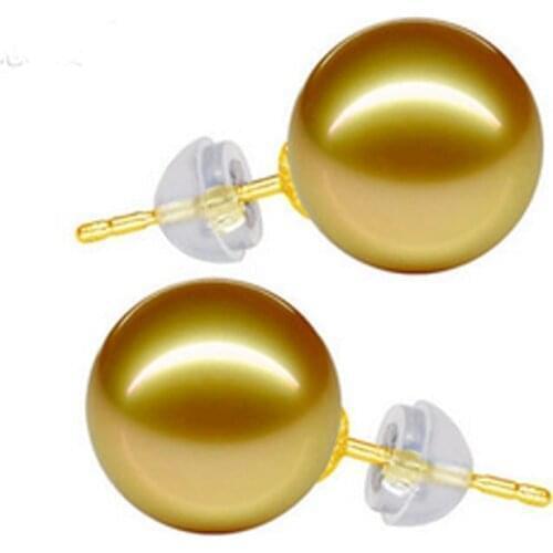 12mm Natural Golden South Sea Pearl 14K Solid Gold Stud Women Earring