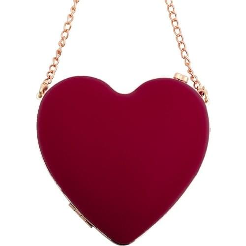 Beaocly Heart Women Clutch Fashion Evening Bag Ladies Wedding Bag Women Chain Shoulder Messenger Bag Handbag Solid Small Bag