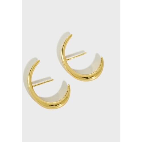 1pair Minimalism INS 100% Authentic 925 Sterling silver White /Gold Glossy half oval Geometric Stud earrings FINE jEWELRY TLE986