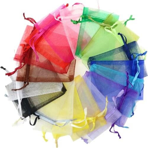 100pcs 24 Colors Jewelry Bag Jewelry Packaging Display & Jewelry Pouches Wedding Gift Organza Bag 5*7 7*9 9*12 10*15cm
