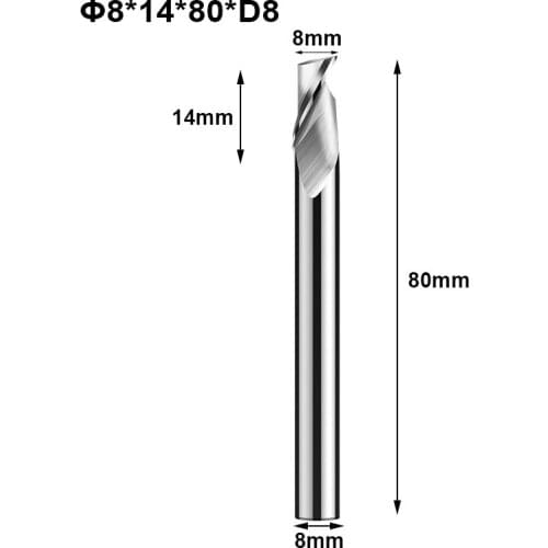3pcs One Flute Aluminum Milling Cutter CNC End Mills Aluminum Alloy Copper Cutting 8MM Shank HSS Router Bit 8x14x80xD8