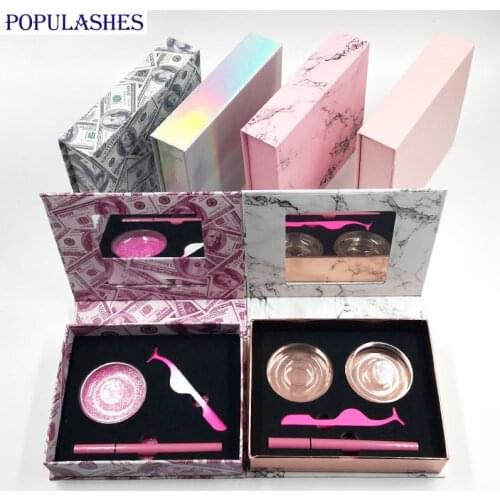 3 Pairs False Eyelash Case Packaging Eyeliner Pen Tweezers Package 2 Pair Mink Lashes Gift Box and Tray Marble Storage Boxes