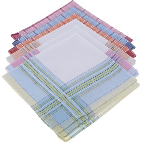 6pcs Handkerchiefs Classic Plaids Hanky Comfy Wedding Party Hankie 28x28cm