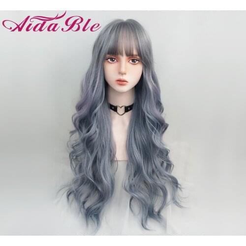 Aidable hair Ombre Blue Platinum Grey Colorful Wigs Long Body Wavy Cosplay Synthetic Wigs for Women Afro Heat Resistant