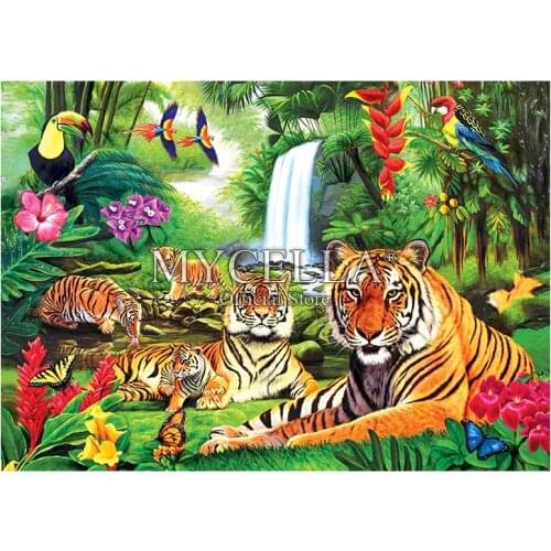 Animals 5D Diy Diamond Painting Tiger Paradise Forest Waterfalls Diamond Mosaic Full Embroidery Cartoon Home Decor Posters Gift