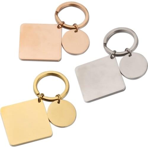Fnixtar 10Pcs/Lot Mirror Polished Stainless Steel Key Chain Hanging Square Round Pendant Keyring For DIY Jewelry Making Keychain