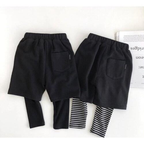 Toddler Baby Girls Pants Fashion Shorts Stripe Splicing Fake Two Pieces Trousers For Kids Elastic Waist Girls Leggings 2-6 Years