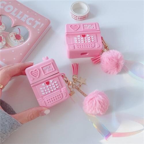 3D Cute Pink Retro Mobile Phone Design Brand Silicone Earphone Case for Apple AirPods 12pro Bluetooth Headset Cover Coque