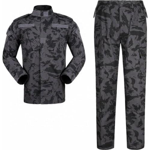 Black Night Printing Camouflage Combat Uniform Shirt and Pants Tactical Outdoor Military Solider Camping Hiking Police Using