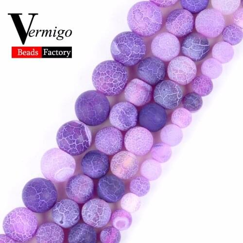 Frost Cracked Purple Agates Beads Natural Stone Matte Onyx Beads For Jewelry Making Diy Bracelet Necklace Ball Beads 15" Perles