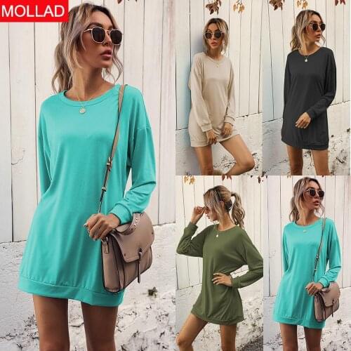Hot Sale Womens Clothing European Station Spring and Autumn round Neck Waist-Controlled Long Sleeves Dress