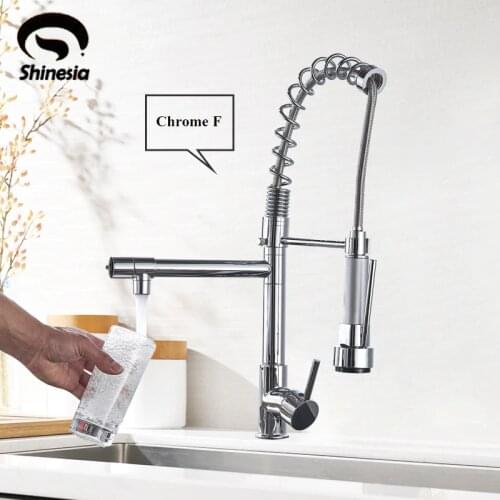 Good Quality Wholesale Retail Chrome Finished Pull Out Spring Kitchen Faucet Swivel Spout Vessel Sink Mixer Tap Hot and Cold