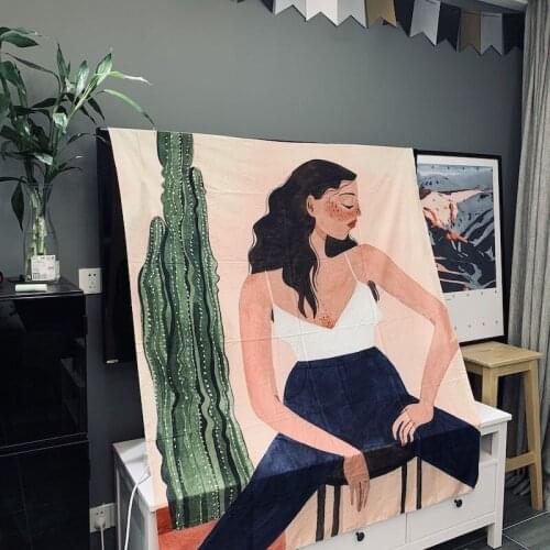 Cactus Girl Wall Tapestry Bohemian Character Style Hanging Cloth Personality Lady Fabric for Home Decoration Living Room Curtain