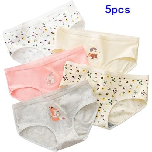 Womens Cartoon combination printing 5 PCS underwear product manufacturer of low-rise girl cotton panties hip briefs